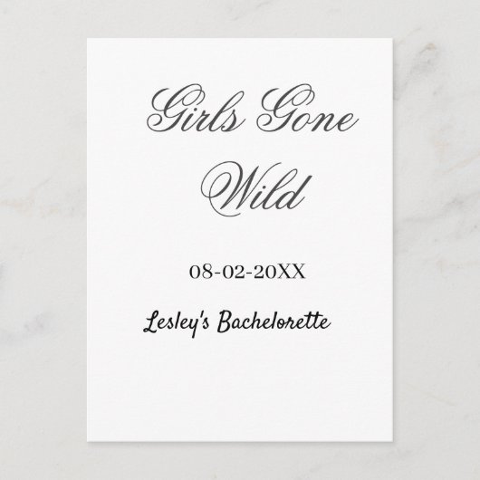 Girls Gone wild Bachelorette party name date bride Postkarte (Vorderseite)