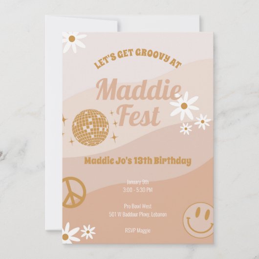 Girls Groovy Festival Vibes Einladung (Vorderseite)