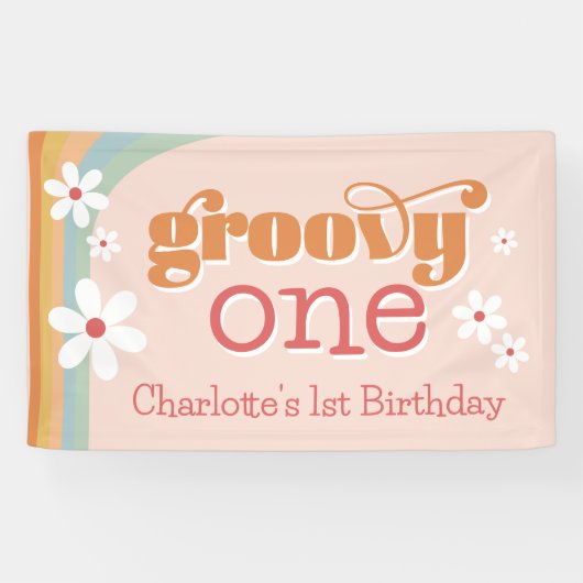 Girl's Groovy One Retro Daisies 1. Geburtstag Banner (Horizontal)