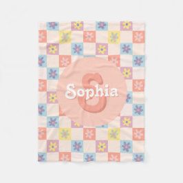 Girls Groovy Pink Retro 70er Kids Monogram Fleecedecke