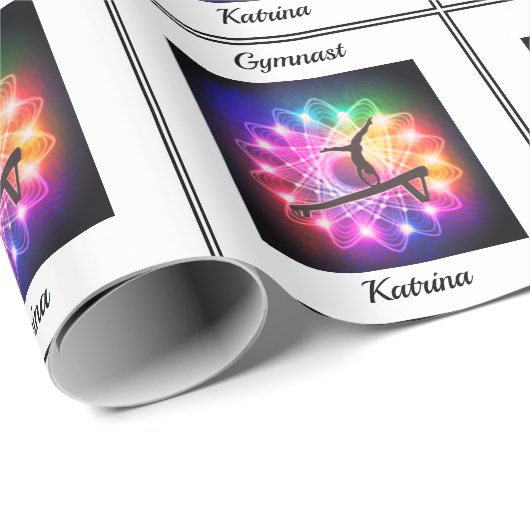 Girls Gymnast Balance Beam Personalisiert Geschenkpapier (Rolleneckpunkt)