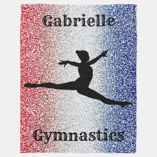 Girls Gymnast Rot, Weiß und Blau Sparkle Custom Fleecedecke (Vorderseite)