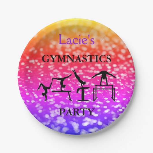 Girls Gymnastics Birthday Sparkle Individuelle Nam Pappteller (Vorderseite)