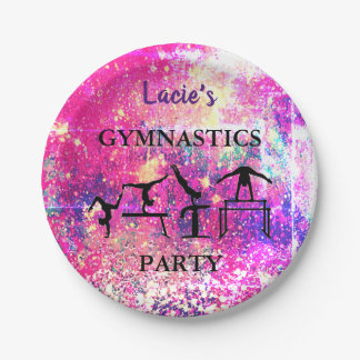 Girls Gymnastics Birthday Sparkle Individuelle Nam Pappteller