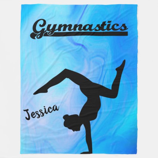 Girls Gymnastics Blue Swirl Individuelle Name Fleecedecke (Vorderseite)
