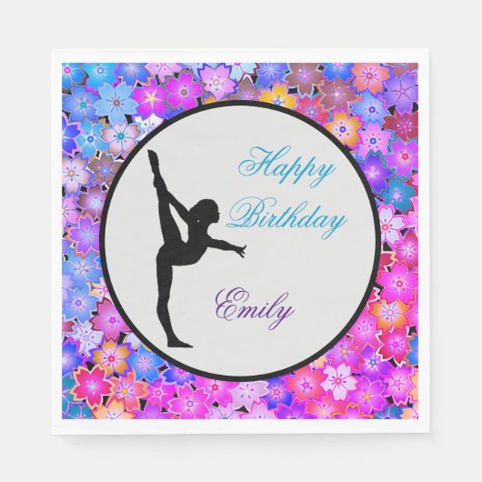 Girls Gymnastics Happy Birthday Serviette (Vorderseite)