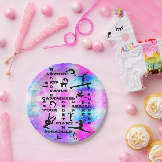 Girls Gymnastics Skills Crosswords (8) Papierplatt Pappteller (Party)