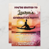 Girls Gymnastics Sunset Beach Geburtstag Einladung (Vorne/Hinten)