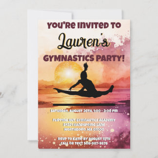 Girls Gymnastics Sunset Beach Geburtstag Einladung