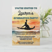 Girls Gymnastics Sunset Beach Geburtstag Einladung (Stehend Vorderseite)