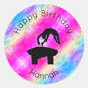 Girls Gymnastics Vault "Happy Birthday" Wasserfarb Runder Aufkleber