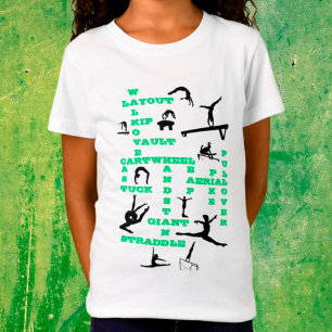 Girls Gymnastik befähigt grünen Crosswords T - Shi T-Shirt