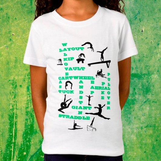 Girls Gymnastik befähigt grünen Crosswords T - Shi T-Shirt