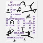 Girls Gymnastik Crossword White, Lila & Black Fleecedecke (Vorderseite)