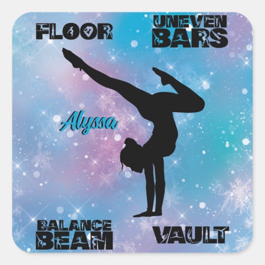 Girls Gymnastik Floor, Bars, Beam, Vault Pastel Quadratischer Aufkleber (Vorderseite)