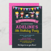 Girls Gymnastik Geburtstagsgymnastik Party Rosa Ha Einladung (Vorne/Hinten)