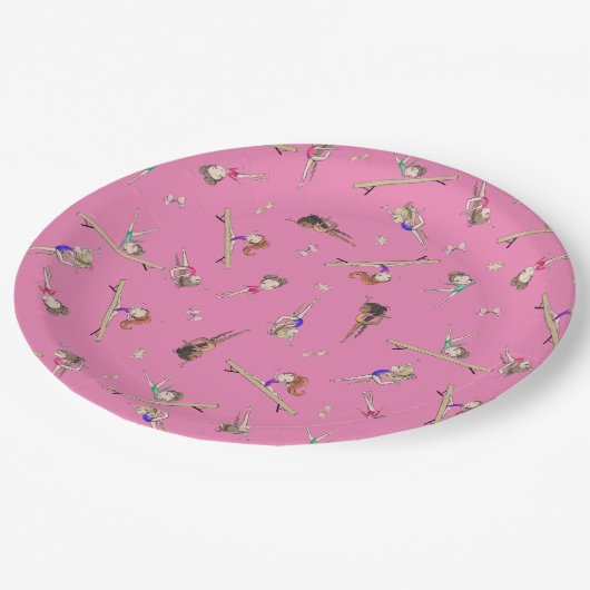 Girls Gymnastik Geburtstagsparty Pappteller (Schrägansicht)