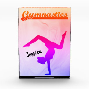 Girls Gymnastik Rainbow Swirl Personalisiert Fotoblock