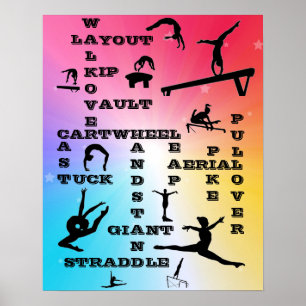 Girls Gymnastik Skills Crosswords Poster