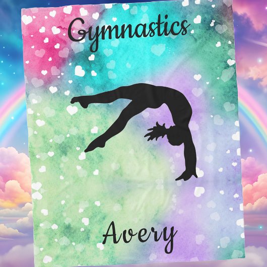 Girls Gymnastik Wasserfarbe mit schwebenden Herzen Fleecedecke