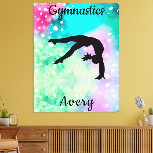 Girls Gymnastik Wasserfarbe mit schwebenden Herzen Leinwanddruck (Insitu (Wohnzimmer))