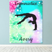 Girls Gymnastik Wasserfarbe mit schwebenden Herzen Leinwanddruck (Insitu (Holzboden))