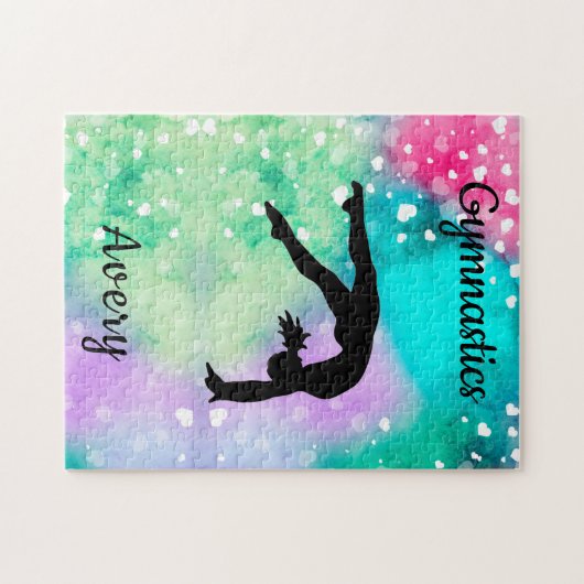 Girls Gymnastik Wasserfarbe mit schwebenden Herzen Puzzle (Horizontal)