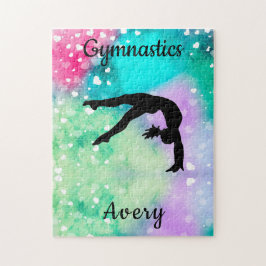 Girls Gymnastik Wasserfarbe mit schwebenden Herzen Puzzle
