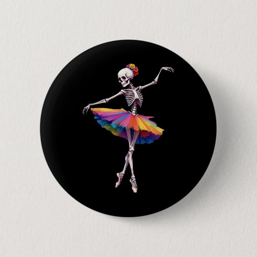 Girls Halloween Dancing Skeleton Rainbow Lle Button (Vorderseite)