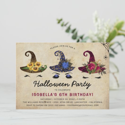 Girls Halloween Kindergeburtstag Party Einladung (Stehend Vorderseite)