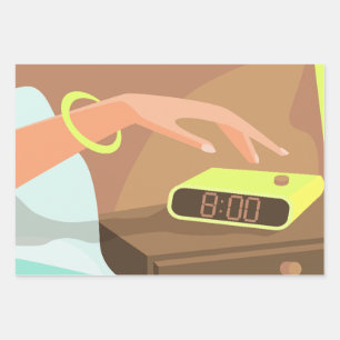 Girls hand pushing on alarm clock snooze button geschenkpapier set