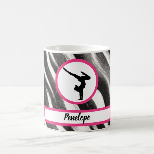 Girls Handstand Zebra Print Imitate Fur Kaffeetasse (Mittel)