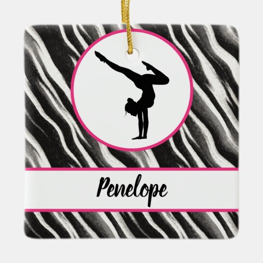 Girls Handstand Zebra Print Imitate Fur Keramikornament (Vorderseite)