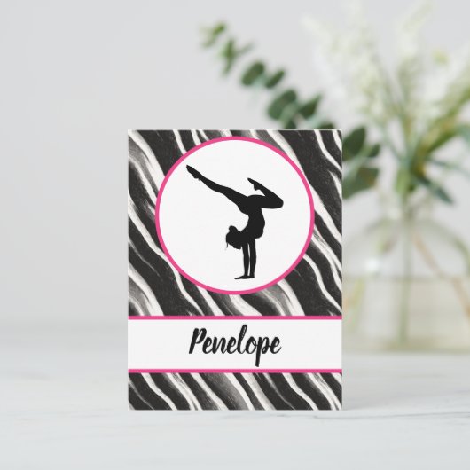 Girls Handstand Zebra Print Imitate Fur Postkarte (Stehend Vorderseite)