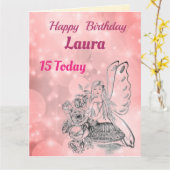 Girls Happy 15th Birthday Fairy Greeting Karte (Gelbe Blume)