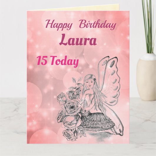 Girls Happy 15th Birthday Fairy Greeting Karte (Vorderseite)
