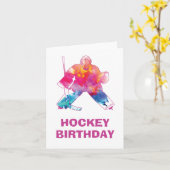 Girls Happy Birthday Hockey Goalie Pink Wasserfarb Karte (Gelbe Blume)