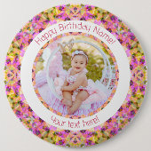 Girls Happy Birthday Summer Pink Star Custom Age Button (Vorderseite)