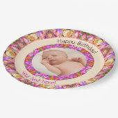 Girls Happy Birthday Summer Pink Star Custom Age Pappteller (Schrägansicht)