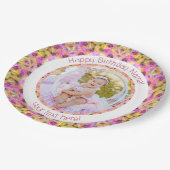 Girls Happy Birthday Summer Pink Star Custom Age Pappteller (Schrägansicht)