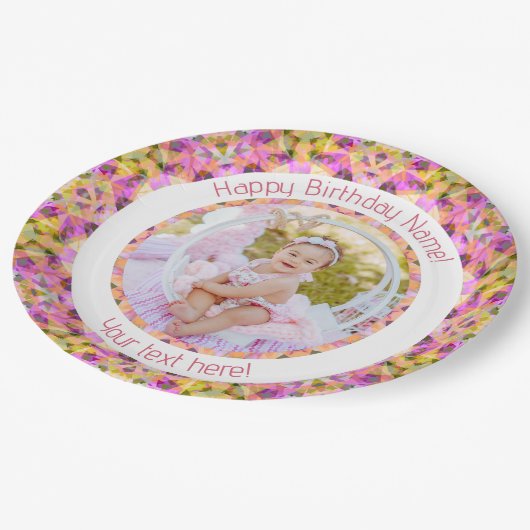 Girls Happy Birthday Summer Pink Star Custom Age Pappteller (Schrägansicht)