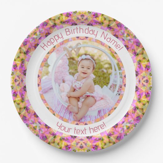 Girls Happy Birthday Summer Pink Star Custom Age Pappteller (Vorderseite)