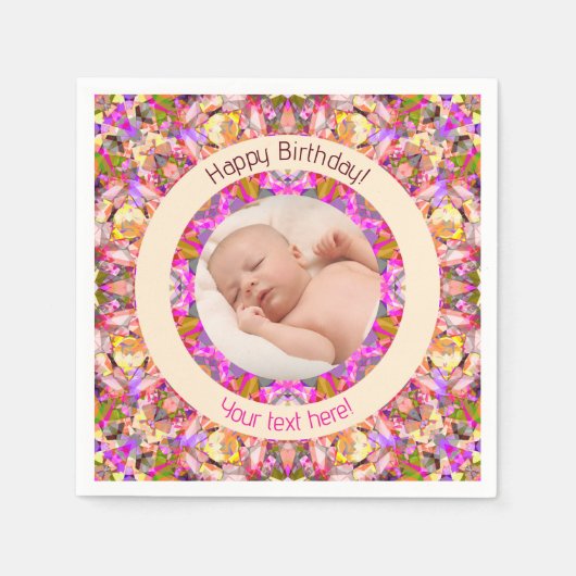 Girls Happy Birthday Summer Pink Star Custom Age Serviette (Vorderseite)