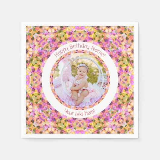 Girls Happy Birthday Summer Pink Star Custom Age Serviette (Vorderseite)