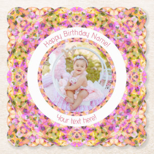 Girls Happy Birthday Summer Pink Star Custom Age Untersetzer