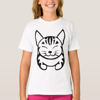 Girls Happy Cat T - Shirt (schwarzer Tabby)
