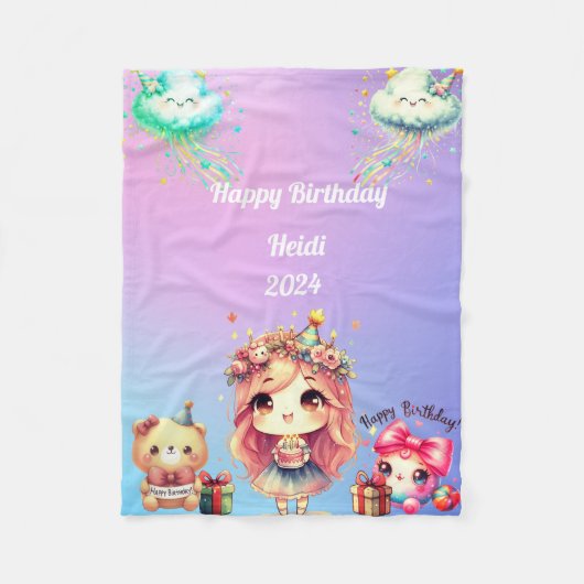 Girl's Happy Geburtstag Fleecedecke (Vorderseite)