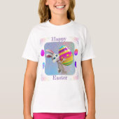 Girls Happy Osterfest T - Shirt - Osterhase mit Ei (Vorderseite)