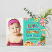 Girls Hawaiian Luau Geburtstagsparty Einladung (Stehend Vorderseite)