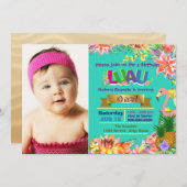 Girls Hawaiian Luau Geburtstagsparty Einladung (Vorne/Hinten)